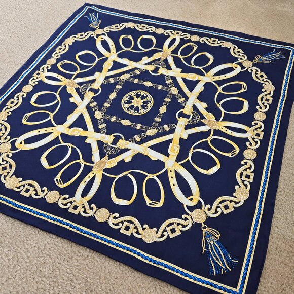 J. McLaughlin Silk Scarf Equestrian Design Hand Rolled and Hand Stitched - Picture 7 of 10